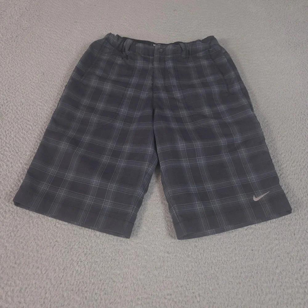 Nike Shorts‎ Boys Large Black Grey Plaid Dri-FIT Performance Straight Leg Golf